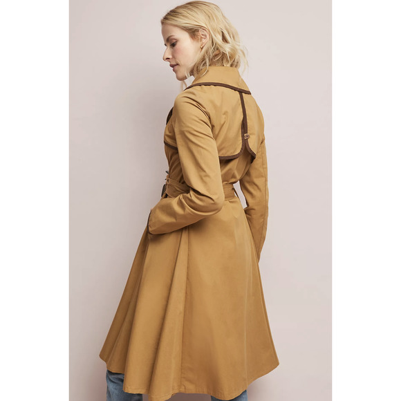 Ett Twa Anthropologie Marley Trench Coat Long Jacket Size 14 Belted Tan Brown - Picture 4 of 11
